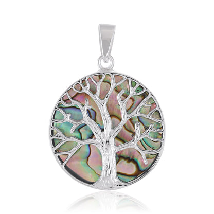 925 Sterling Silver Abalone Shell Tree Of Life Pendant
