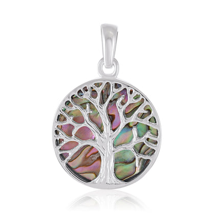 925 Sterling Silver Abalone Shell Tree of Life Pendant