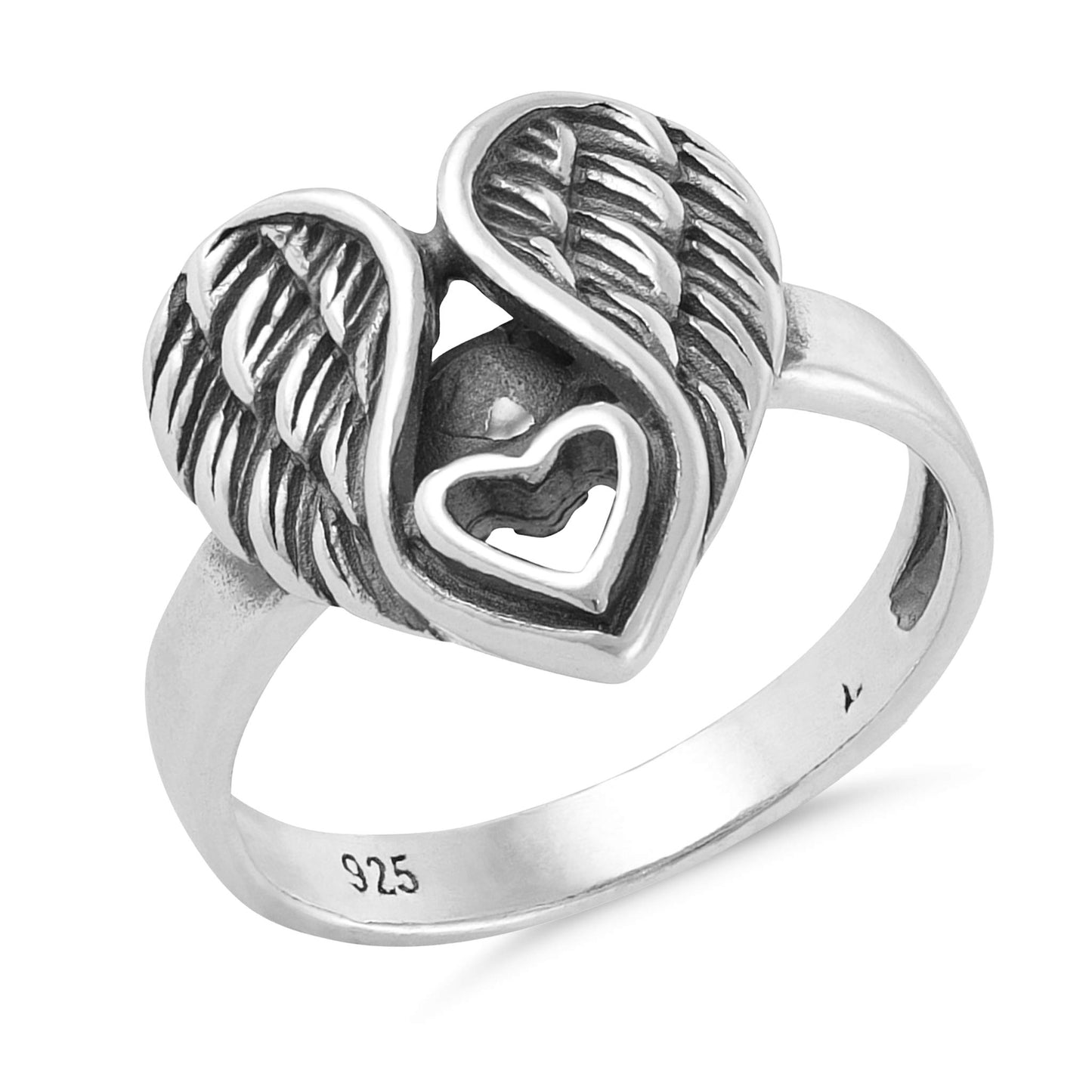 Sterling Silver Angel Wing Heart Ring - FJewellery