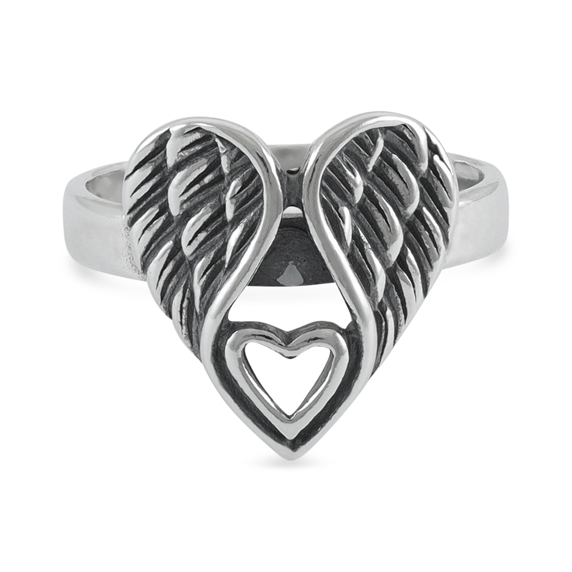 Sterling Silver Angel Wing Heart Ring - FJewellery