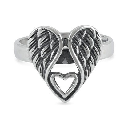 Sterling Silver Angel Wing Heart Ring - FJewellery