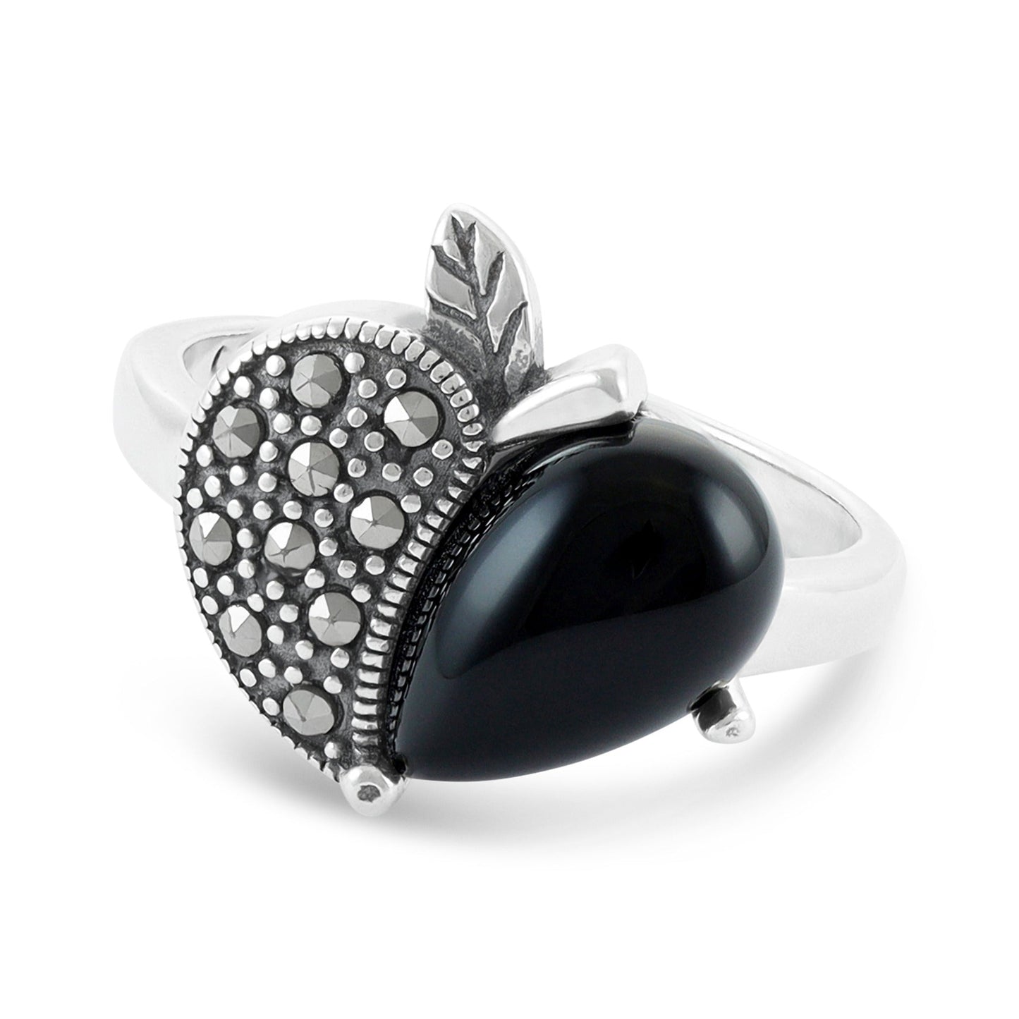 Sterling Silver Contrast Heart Black Gemstone Ring - FJewellery