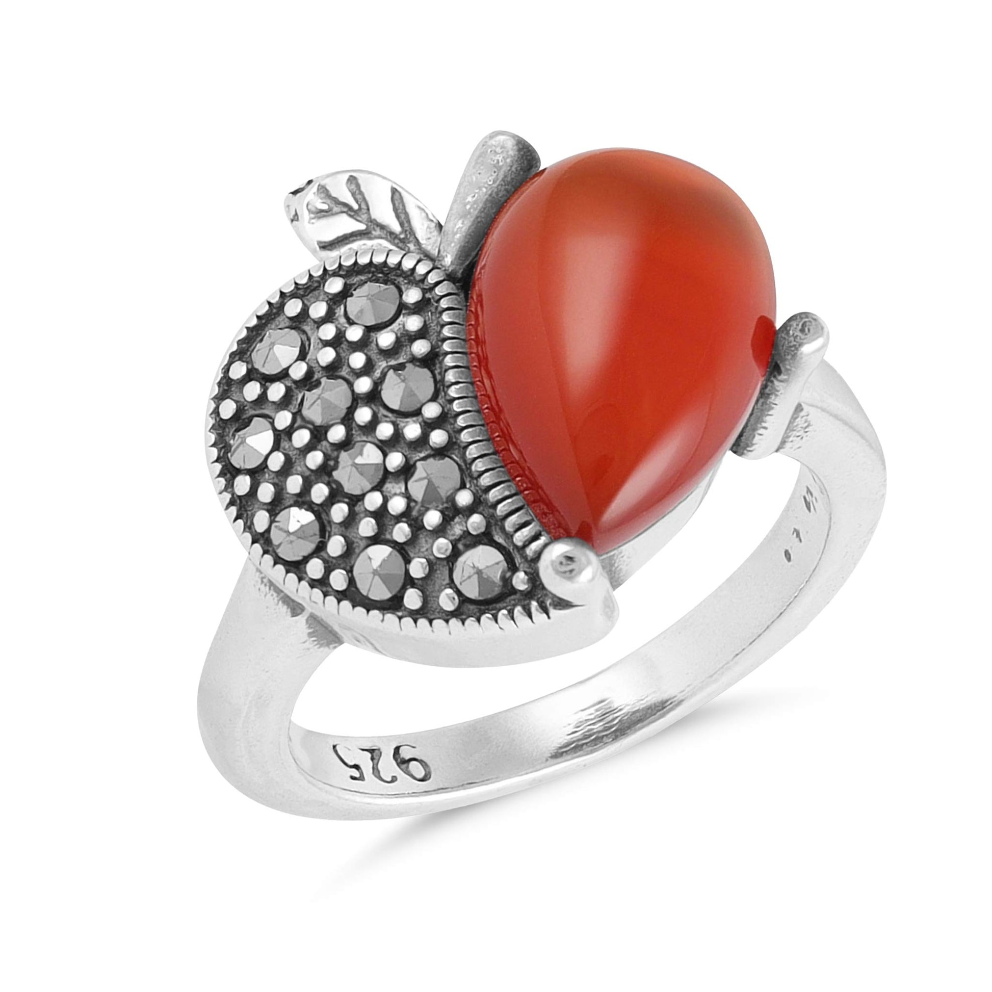 Sterling Silver Contrast Heart Red Gemstone Ring - FJewellery