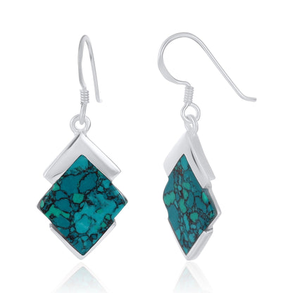 925 Sterling Silver  Abstract Shape Blue Earrings