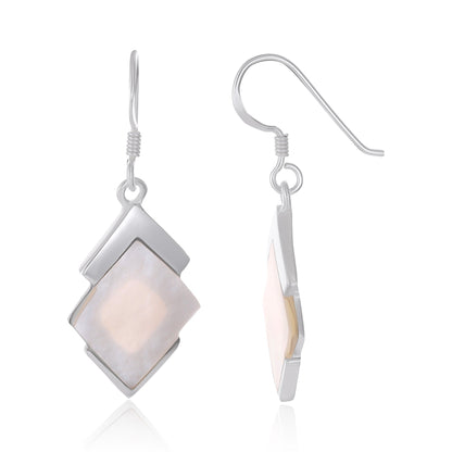 925 Sterling Silver  Abstract Design Earrings White