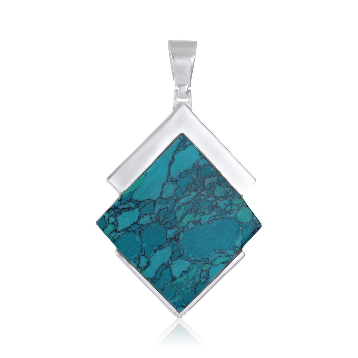 925 Sterling Silver  Diamond-shaped green Shell Pendant
