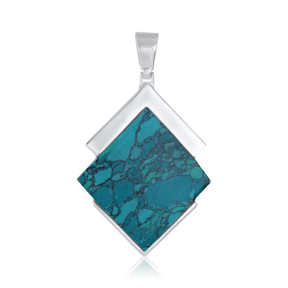 925 Sterling Silver  Diamond-shaped green Shell Pendant