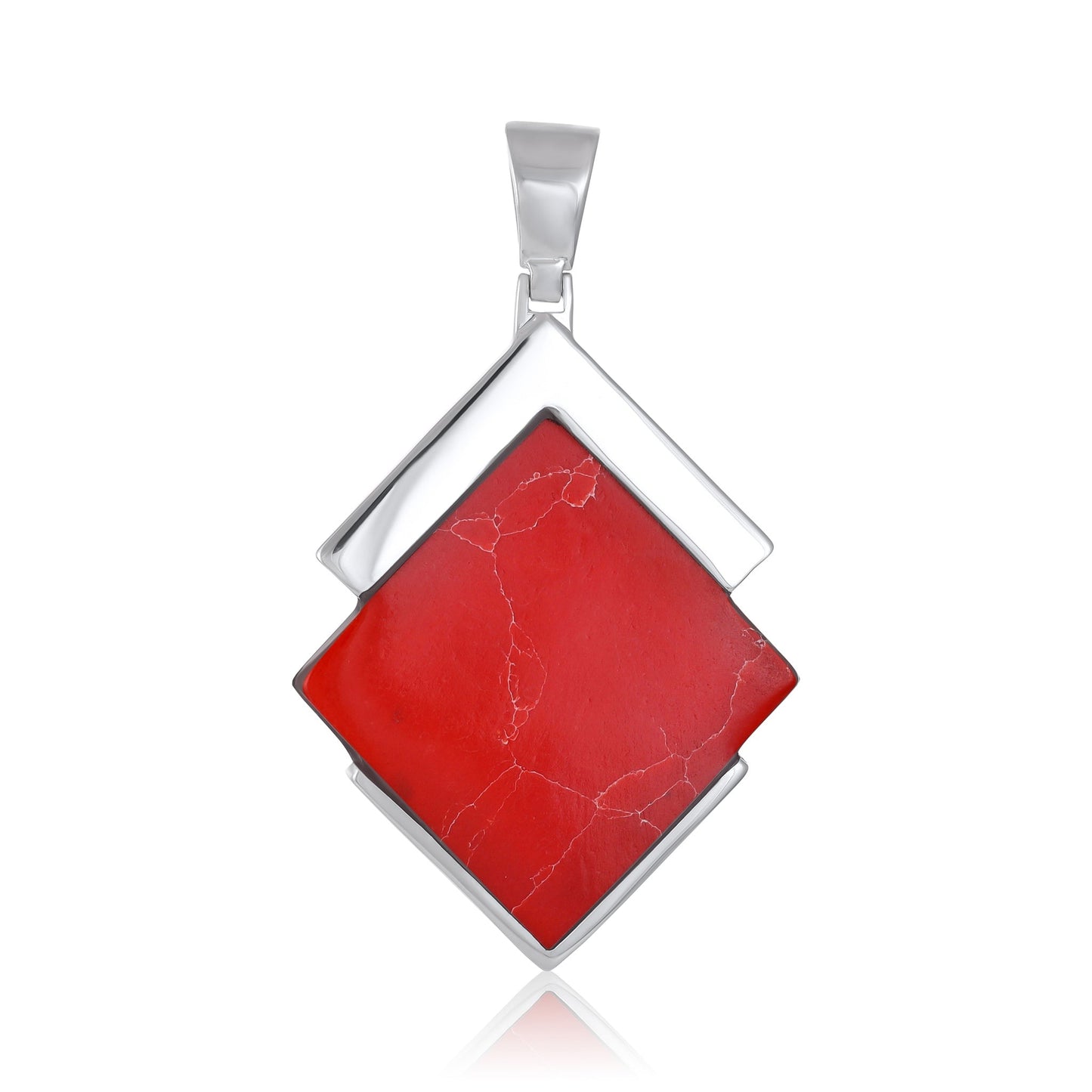 925 Sterling Silver  Diamond-shaped green Shell Pendant