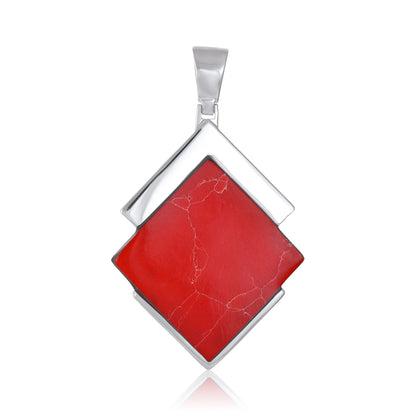 925 Sterling Silver  Diamond-shaped green Shell Pendant