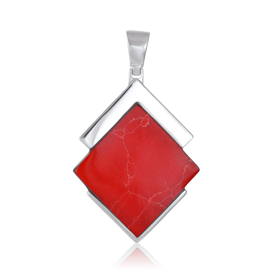 925 Sterling Silver  Diamond-shaped green Shell Pendant