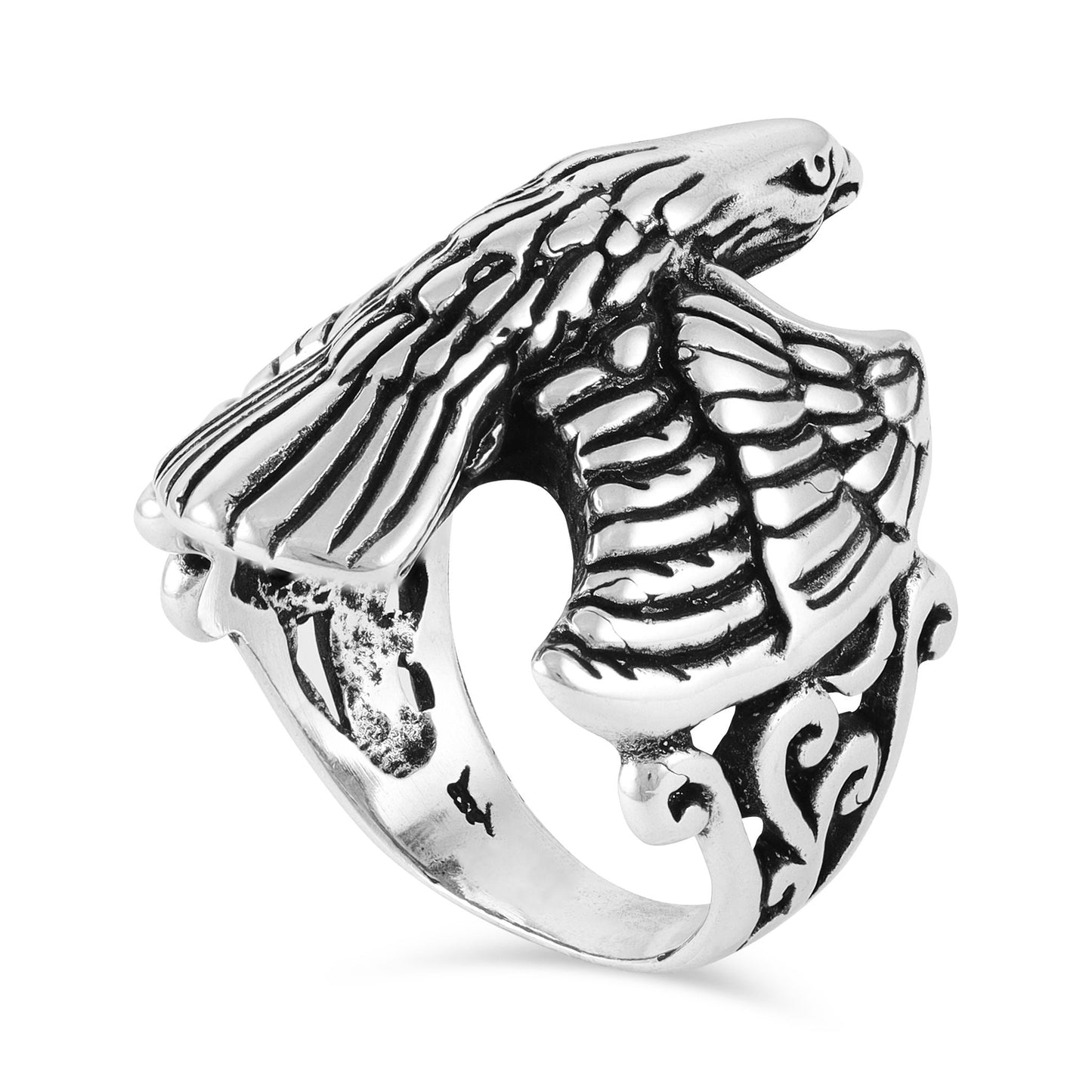 Sterling Silver Eagle Detail Ring - FJewellery