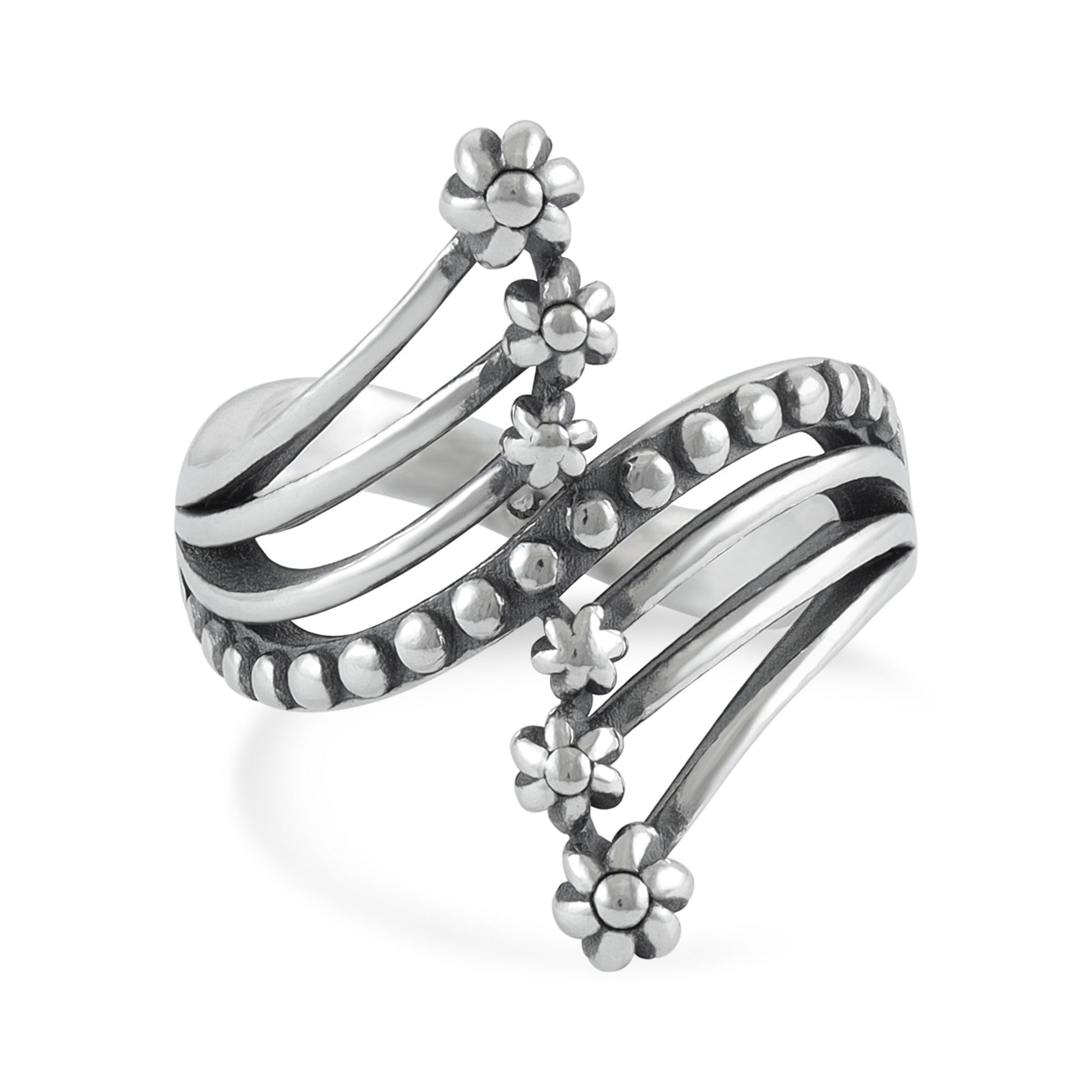 Sterling Silver Fancy Flower Detailed Ring - FJewellery