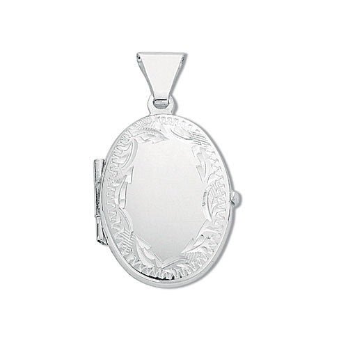 Sterling silver fancy small engraved oval shaped locket 318022 - FJewellery