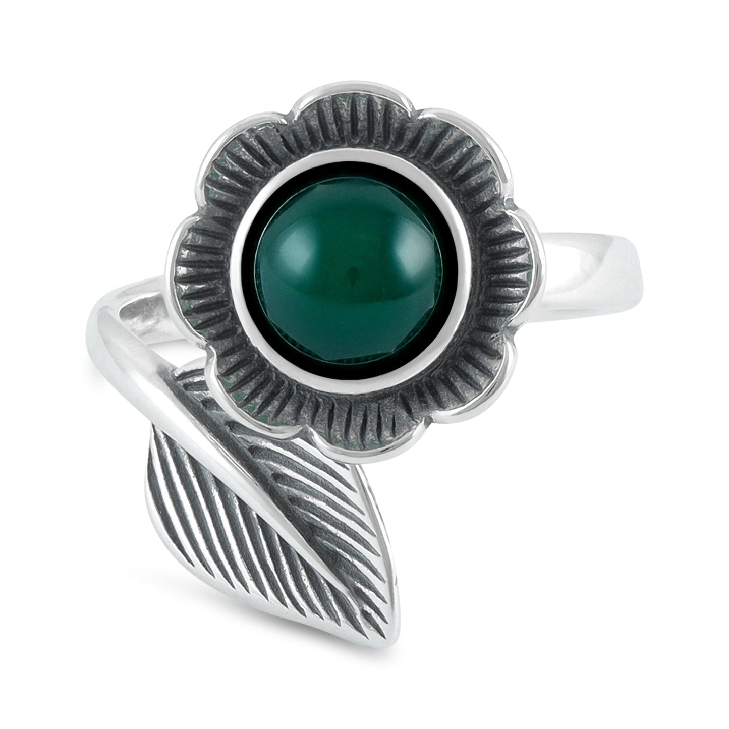 Sterling Silver Flower Green Gemstone Ring - FJewellery