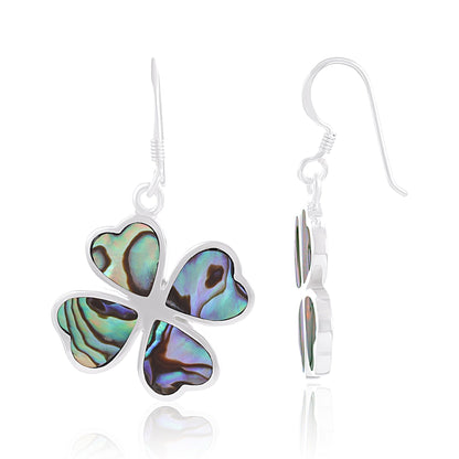 Sterling Silver Four-leaf Abalone Shell Clover Earrings SER4005