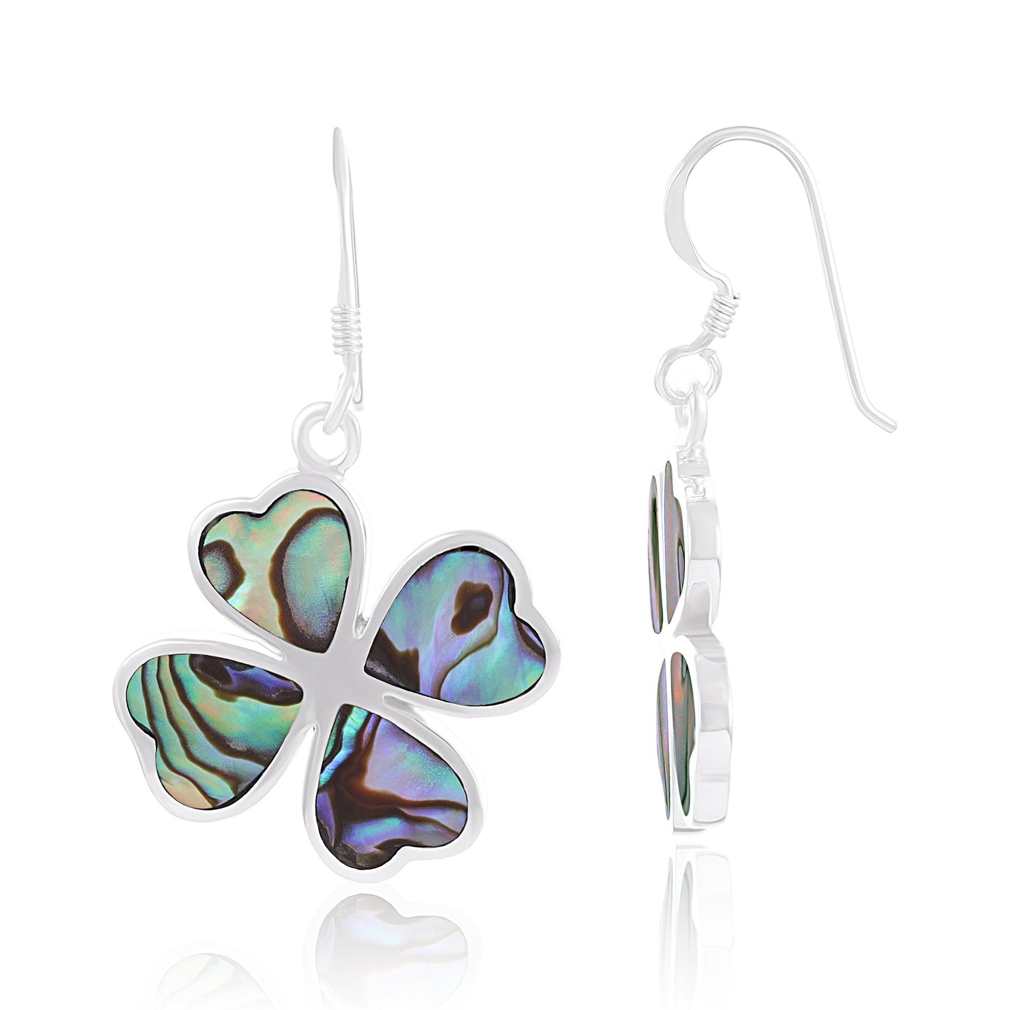 Sterling Silver Four-leaf Abalone Shell Clover Earrings SER4005