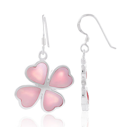 Sterling Silver Four-leaf Abalone Shell Clover Earrings SER4005