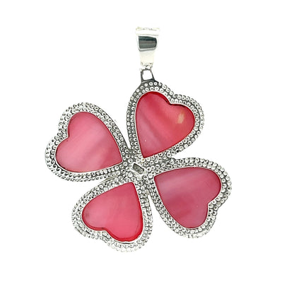 925 Sterling Silver Abalone Shell Black Clover Pendant