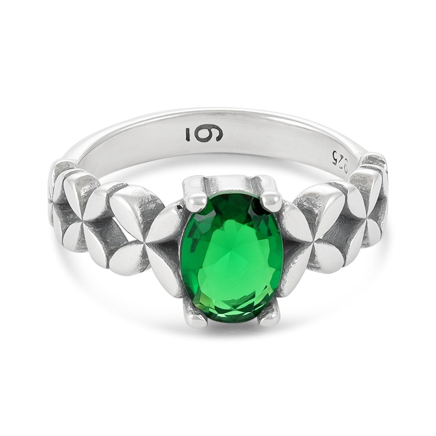 Sterling Silver Green Gemstone Ring - FJewellery