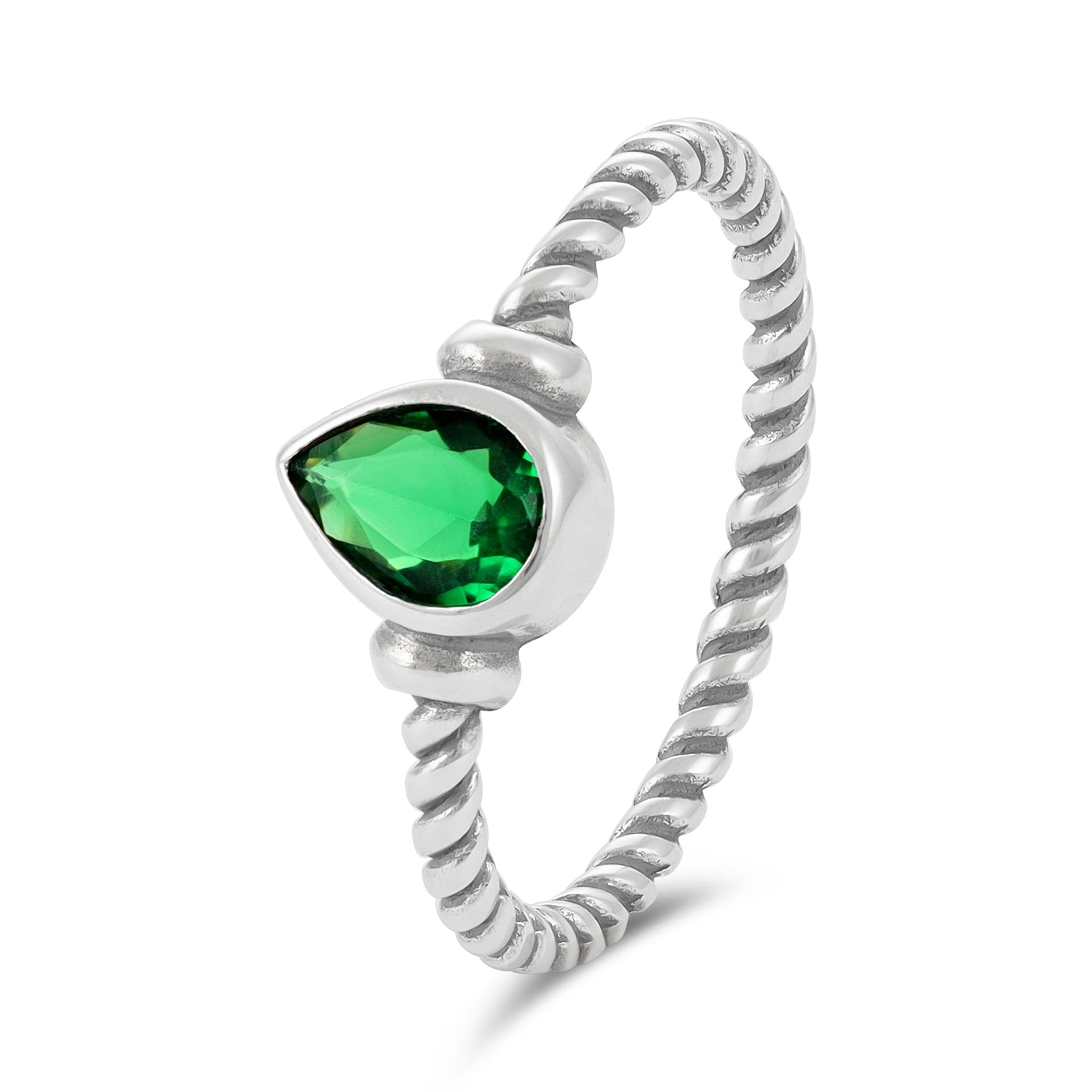 Sterling Silver Green Gemstone Ring - FJewellery