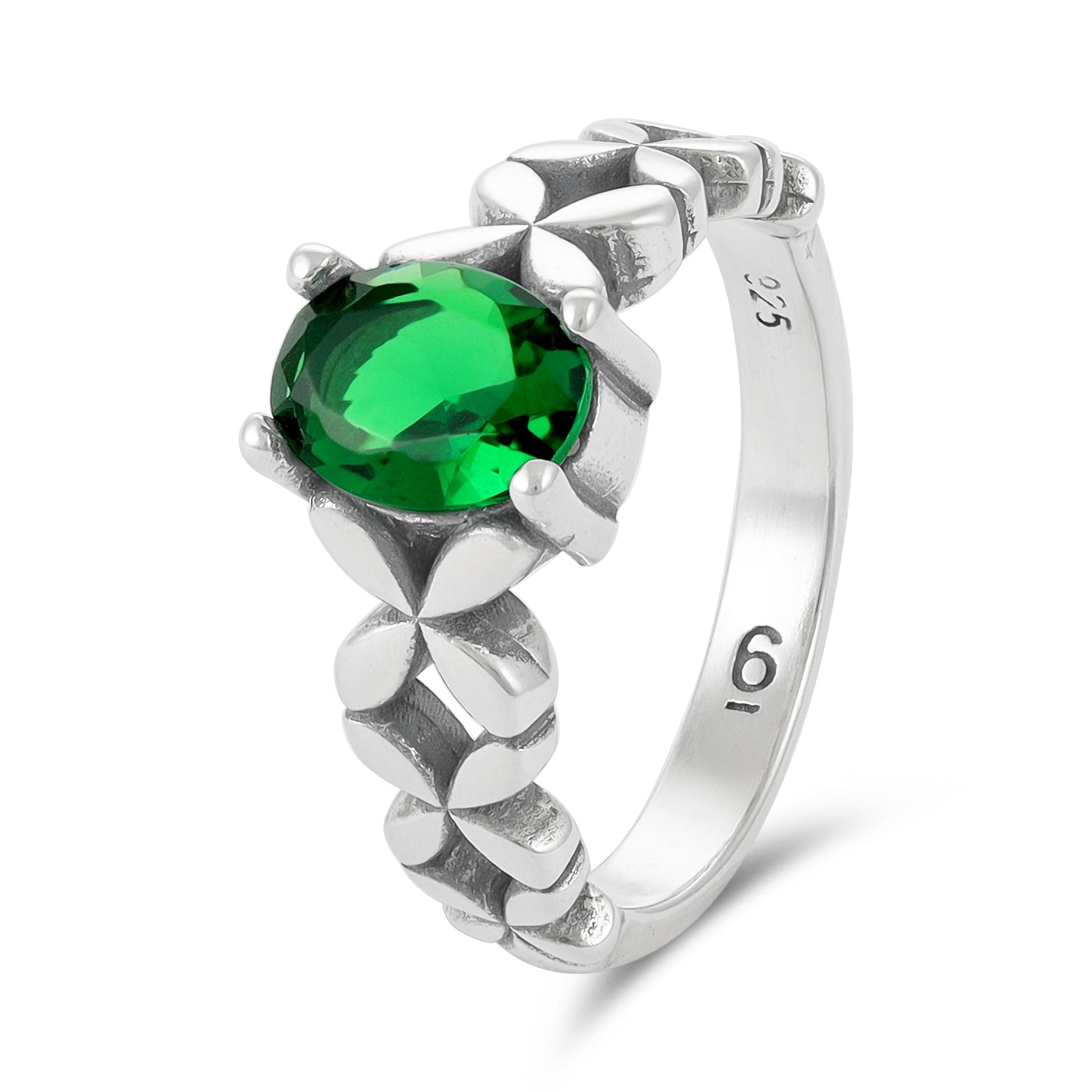 Sterling Silver Green Gemstone Ring - FJewellery