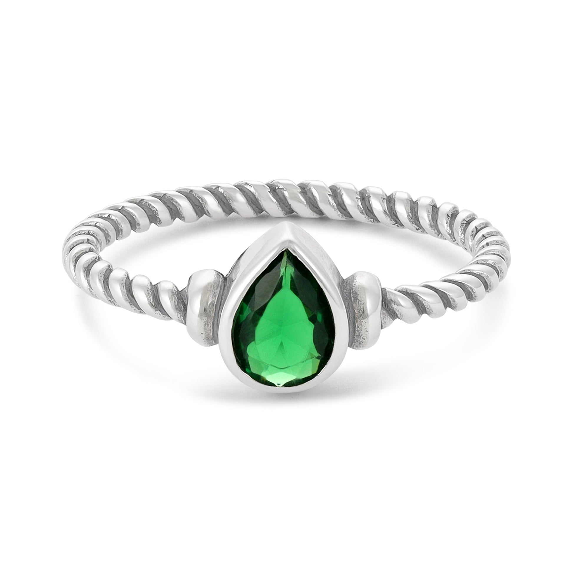 Sterling Silver Green Gemstone Ring - FJewellery