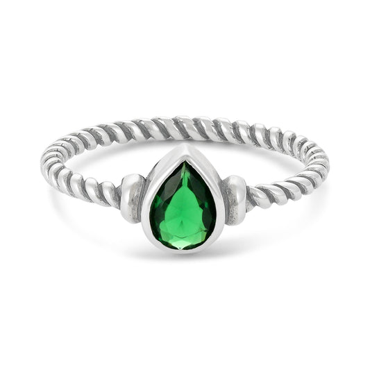 Sterling Silver Green Gemstone Twist Detail Ring - FJewellery