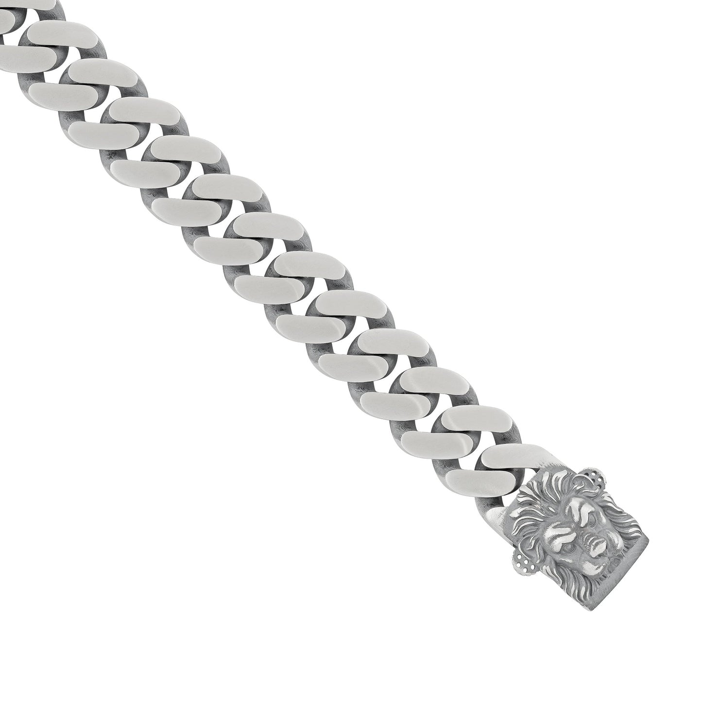 Sterling Silver Lion Lock Detail Curb Chain Bracelet - FJewellery