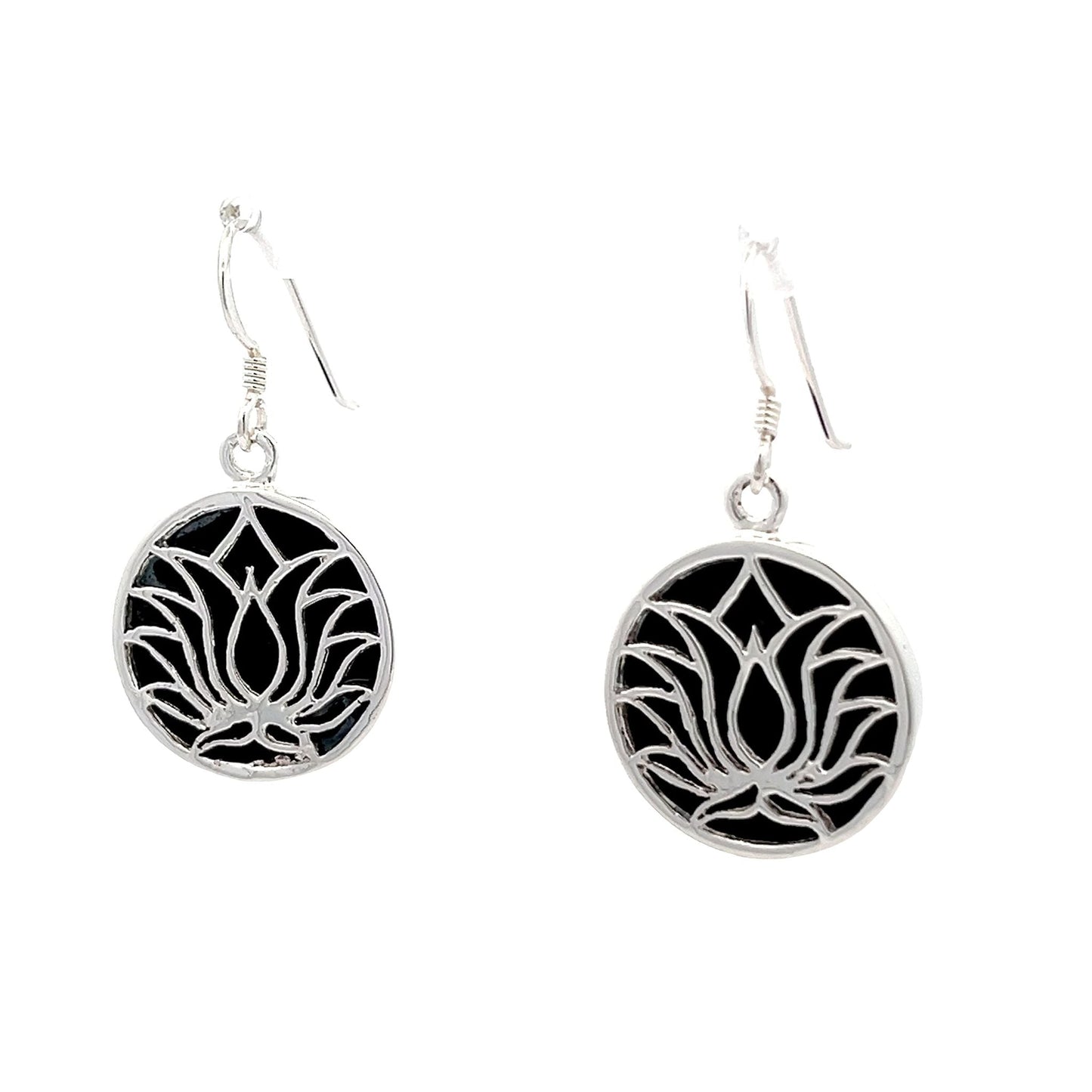 925 Sterling Silver  Black Lotus Drop Earrings