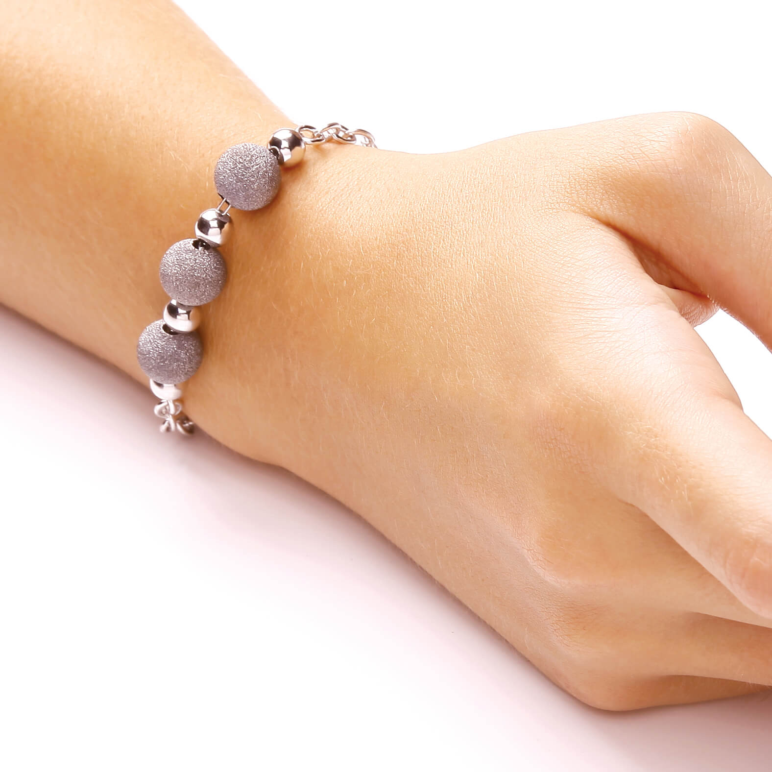 Sterling silver moondust bead bracelet - 7.5" 302188 - FJewellery