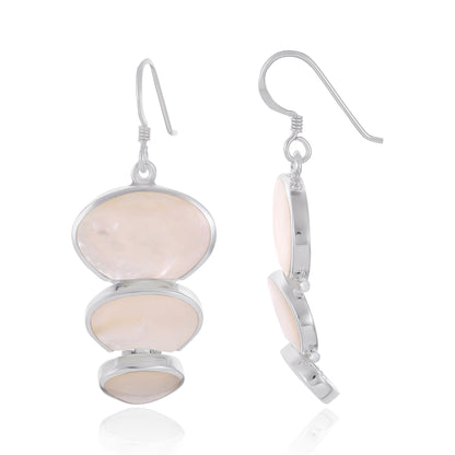 925 Sterling Silver  Abalone Shell Abstract Drop Earrings White
