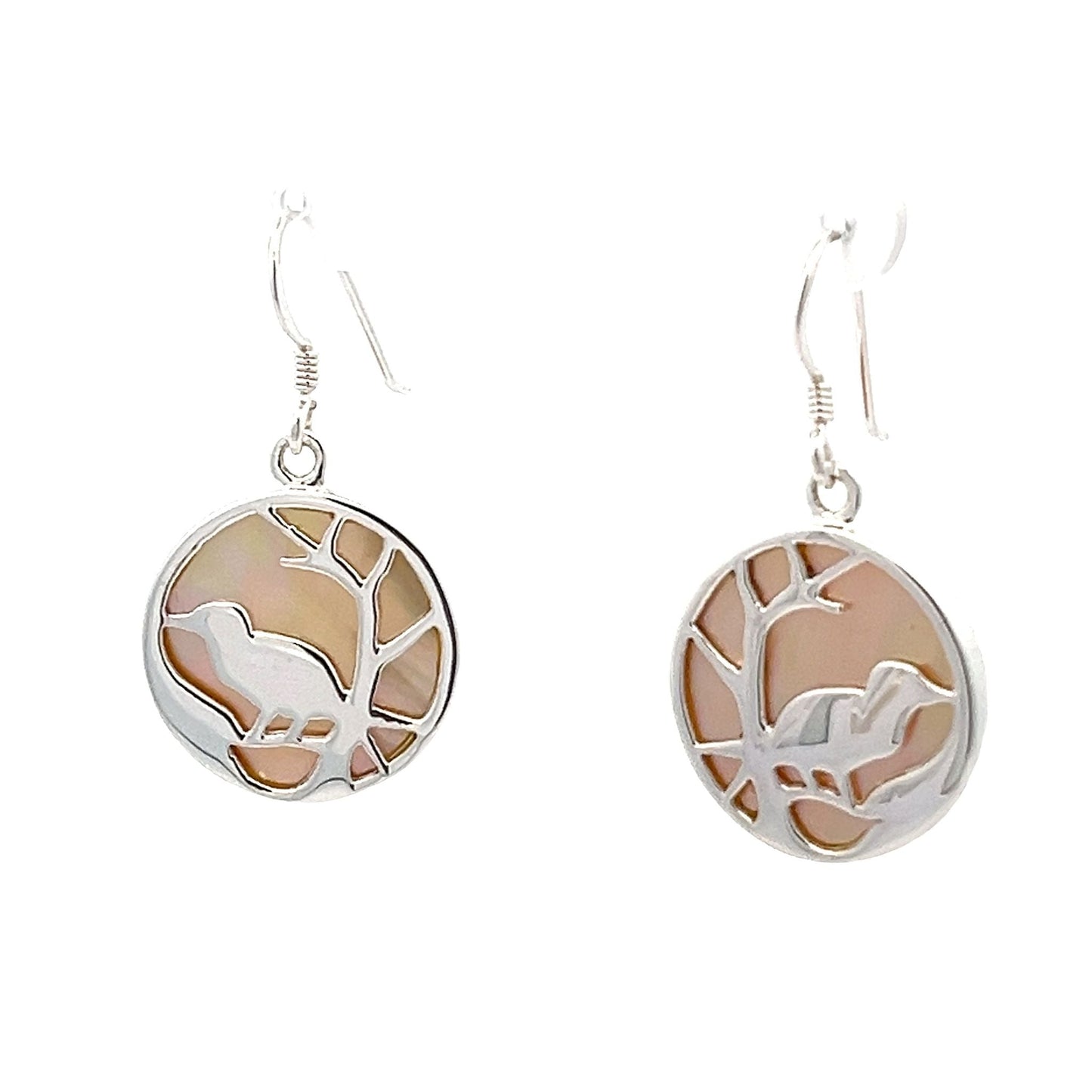 925 Sterling Silver  Pink Bird Drop Earrings