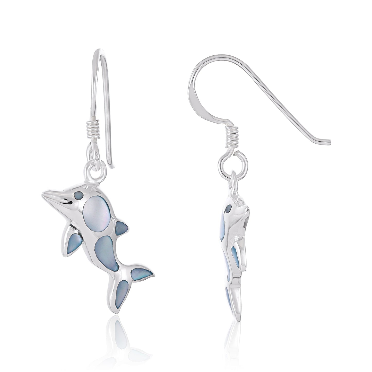 925 Sterling Silver  White Dolphin Earrings