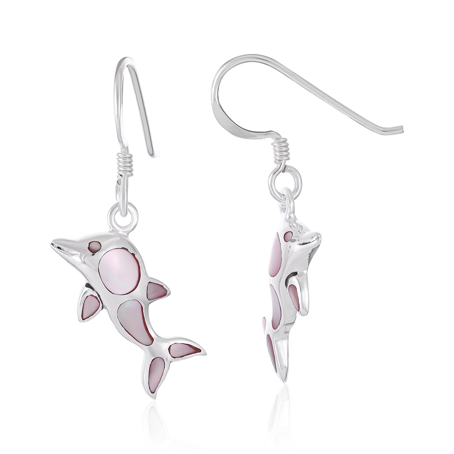 925 Sterling Silver  White Dolphin Earrings