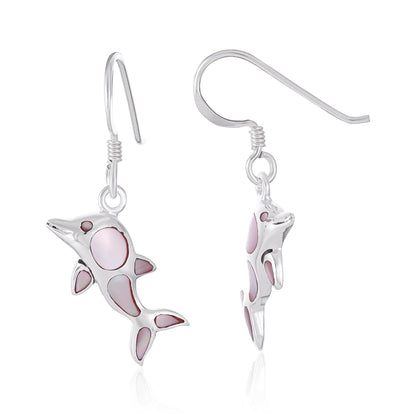 925 Sterling Silver  White Dolphin Earrings