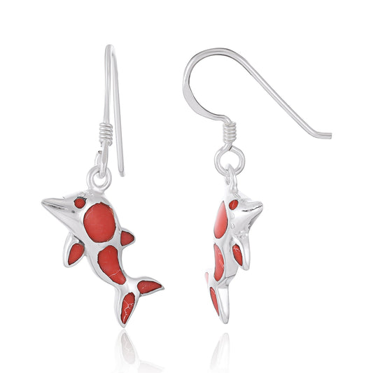925 Sterling Silver  White Dolphin Earrings
