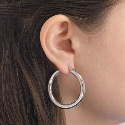 Sterling Silver Plain Tube Hoop Earrings SER60018 - FJewellery