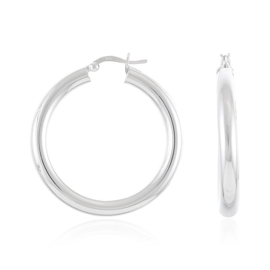Sterling Silver Plain Tube Hoop Earrings SER60018 - FJewellery