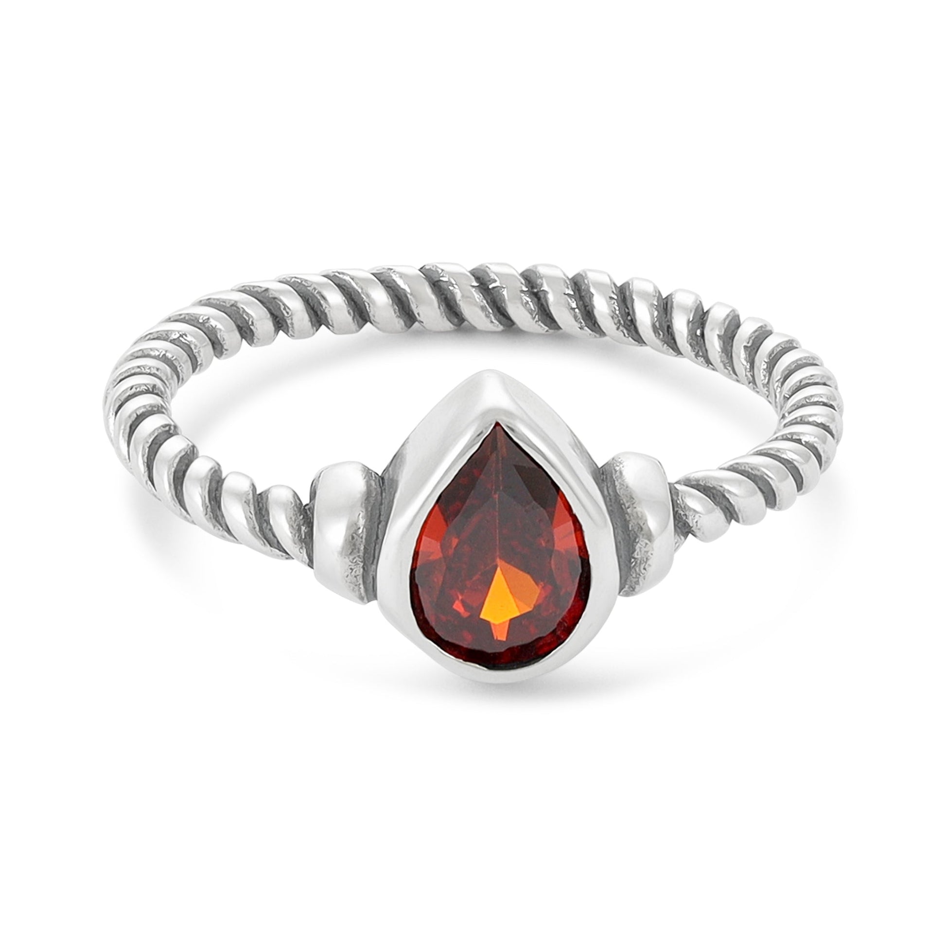 Sterling Silver Red Gemstone Ring - FJewellery