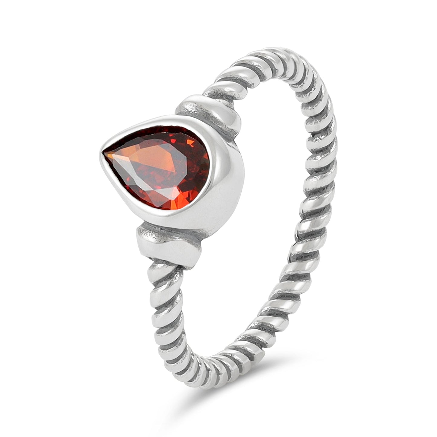 Sterling Silver Red Gemstone Ring - FJewellery