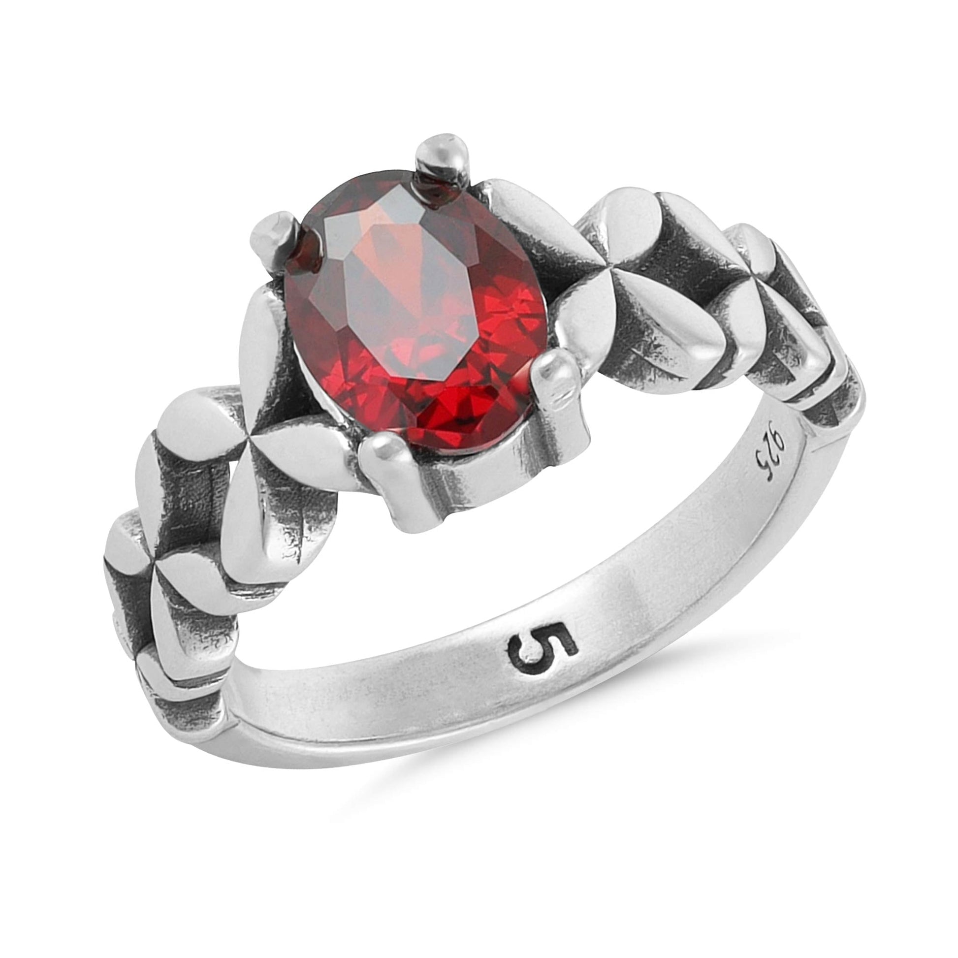 Sterling Silver Red Gemstone Ring - FJewellery