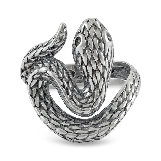 Sterling Silver Red Gemstone Snake Ring - FJewellery