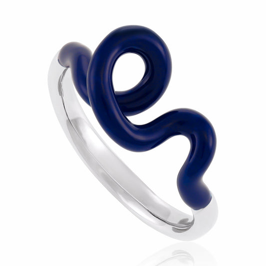 Sterling silver rhodium plated blue enamel twist ring SRN3003 - FJewellery