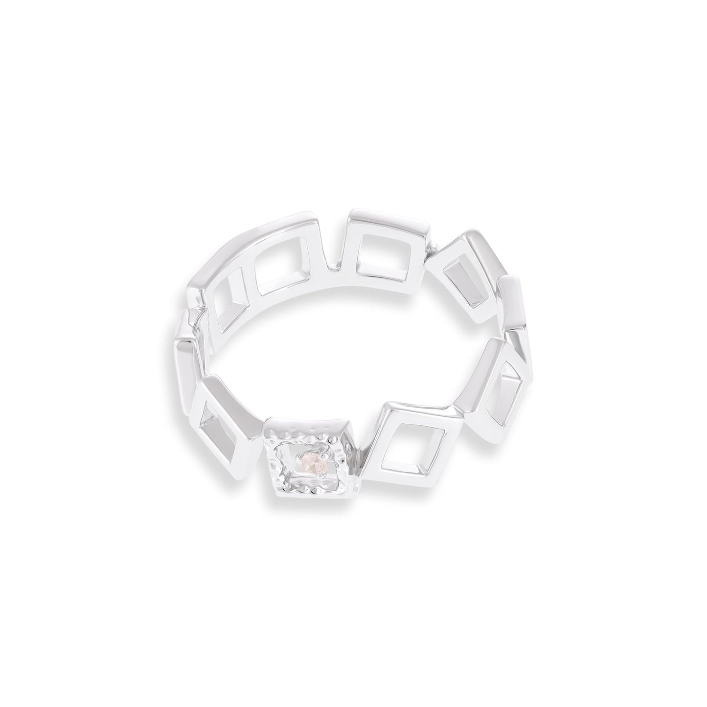 Sterling silver rhodium plated Cubic zirconia geometric ring SRN3012 - FJewellery