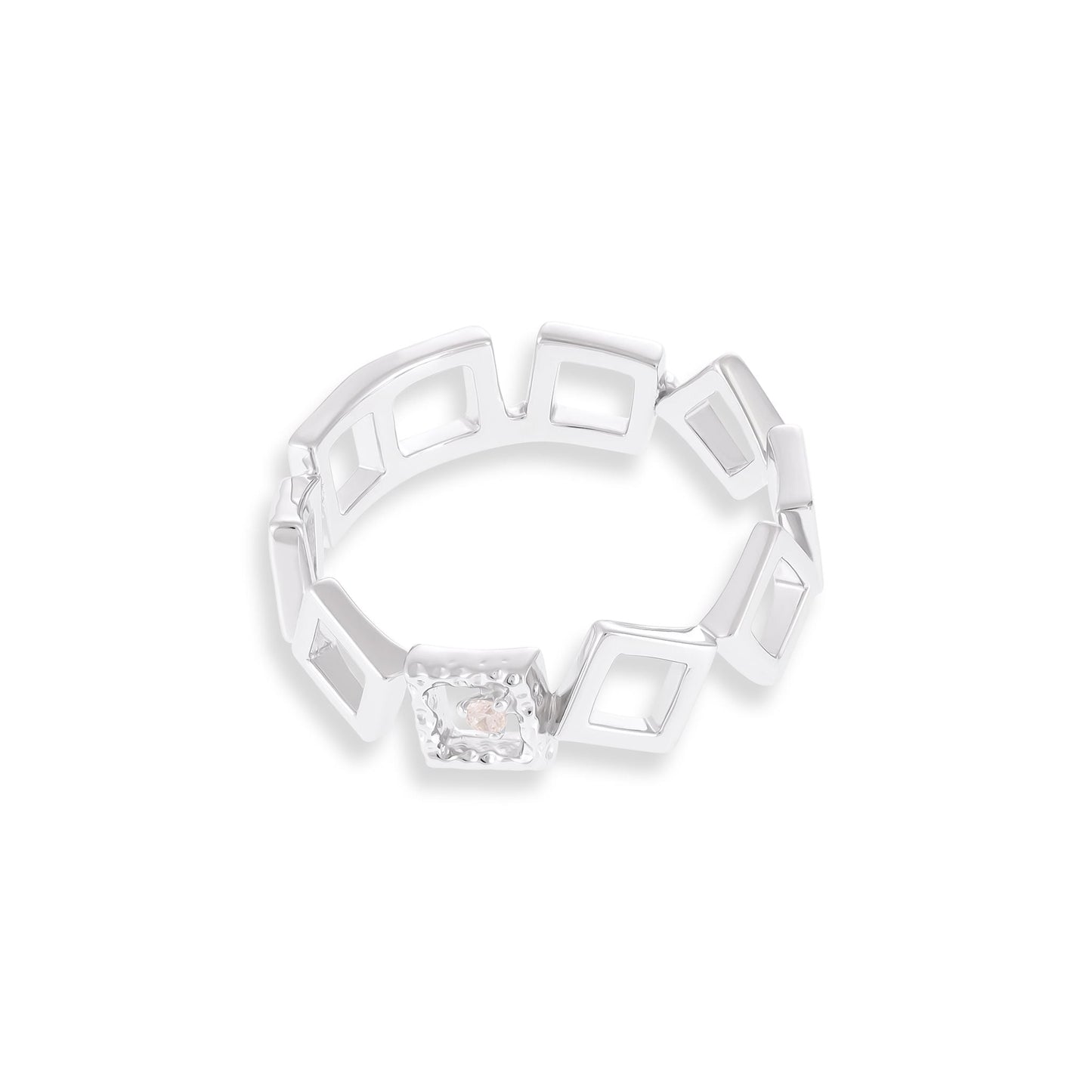 Sterling Silver Rhodium Plated Cubic Zirconia Geometric Ring SRN3012