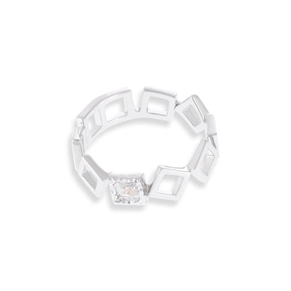 Sterling Silver Rhodium Plated Cubic Zirconia Geometric Ring SRN3012