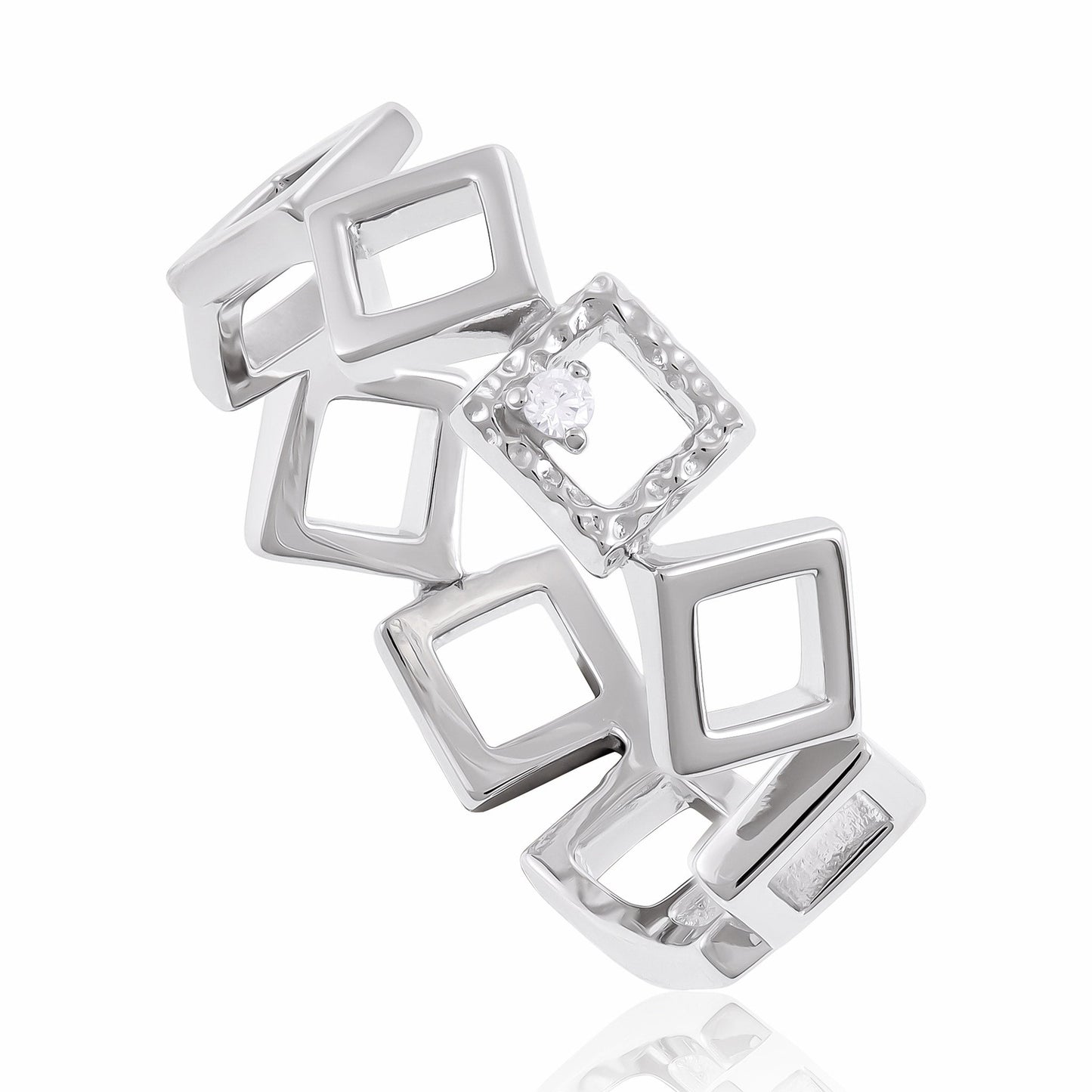 Sterling Silver Rhodium Plated Cubic Zirconia Geometric Ring SRN3012