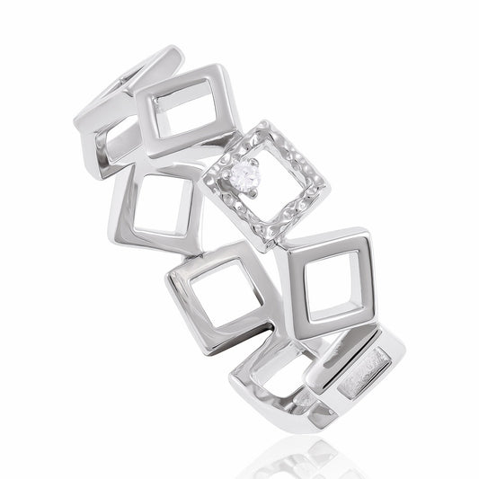 925 Sterling Silver  Rhodium Plated Cubic Zirconia Geometric Ring