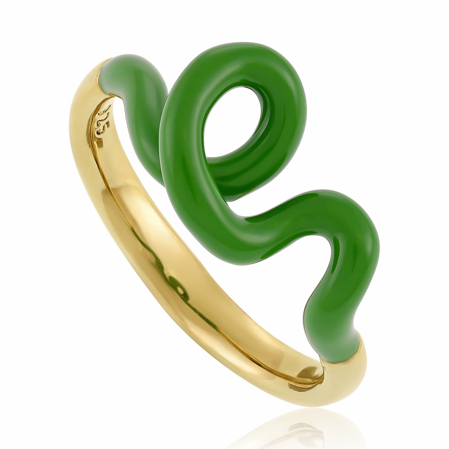 Sterling silver rhodium plated green enamel twist ring PRN3003G - FJewellery