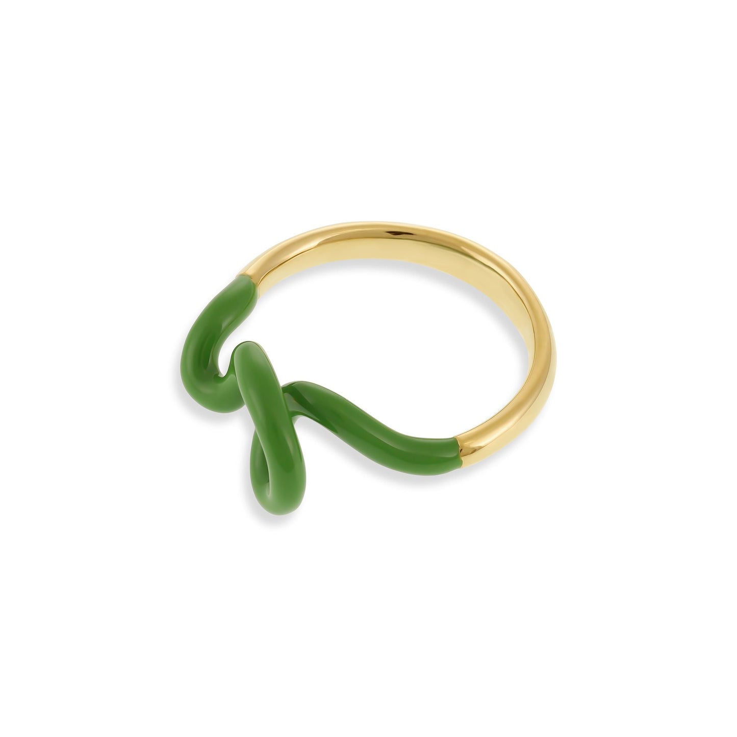 Sterling silver rhodium plated green enamel twist ring PRN3003G - FJewellery